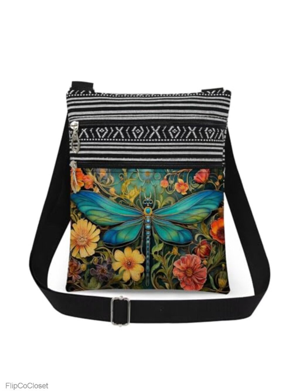 Polyester Crossbody Bag Adjustable Strap Double Layer Zipper Sling Purse